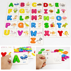 Puzzle Alphabet Rechtschreibung Englische Buchstaben Tierkarten Lernspielzeug für Kinder Geschenk