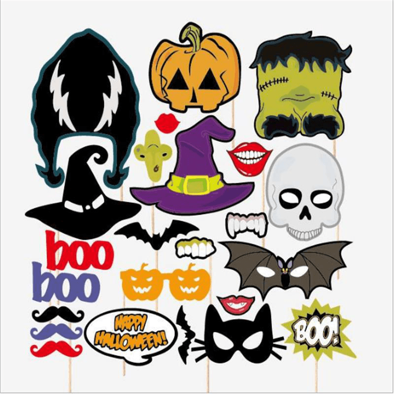 24Pcs Halloween Photo Props BOO Pumpkin Essence Horror Skull Room Decoration