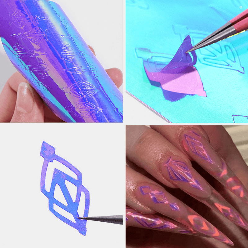 13 Color Nail Flame Stickers Kit 3D Laser Diamond Curve Back Gum Manicure Art Stickers