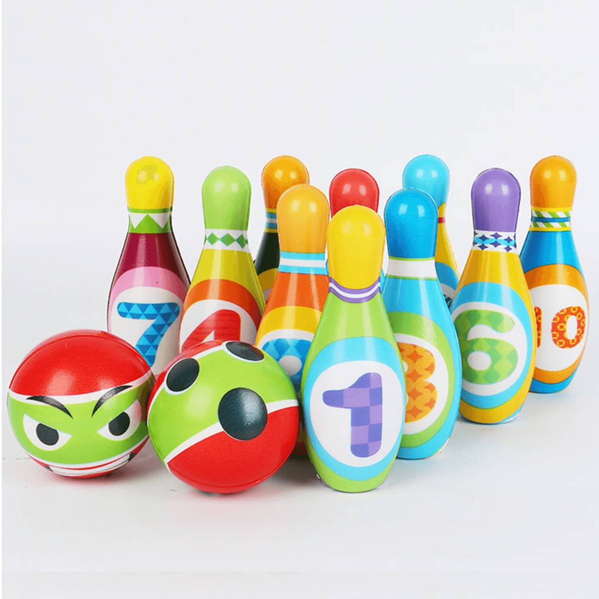 12PCS Cute Mini Bowling PU Soft Indoor Sport Play Games Safe Foam Kids Bowling Children Indoor Sport Family Funny Game Toy Gift