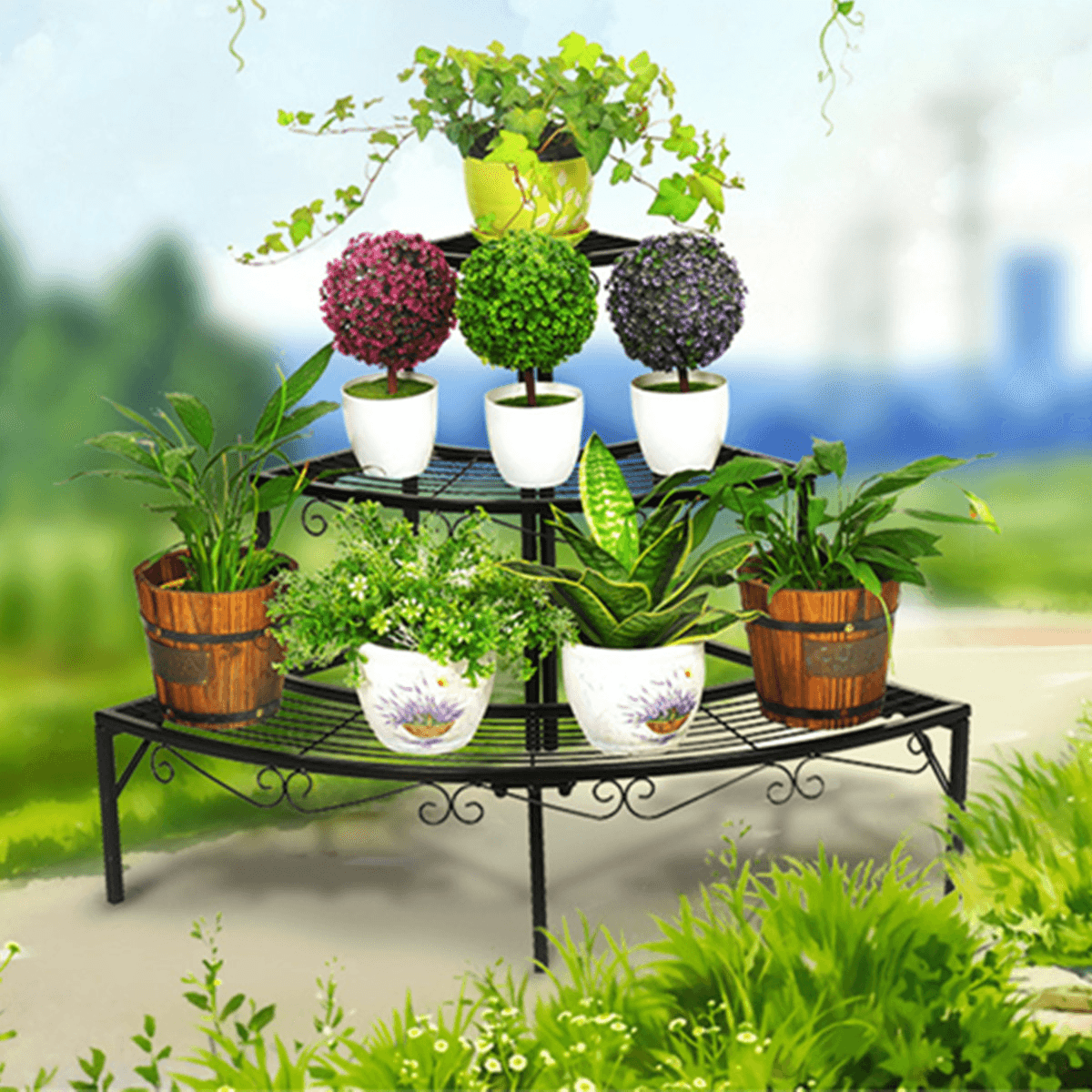 3 Tiers Metal Corner Flower Pots Rack Plant Shelf Step Ladder Display Stair Rack Home Office Decorations Stand