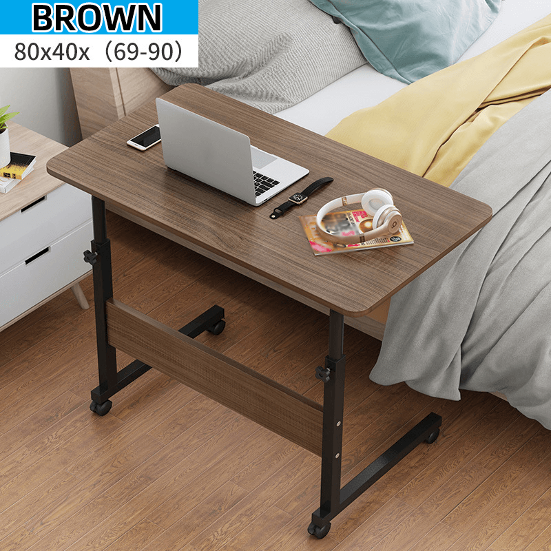 Computer Laptop Desk Adjustable Height Moveable Bed Side Writing Study Table Bookshelf with Storage Racks Home Office Furniture