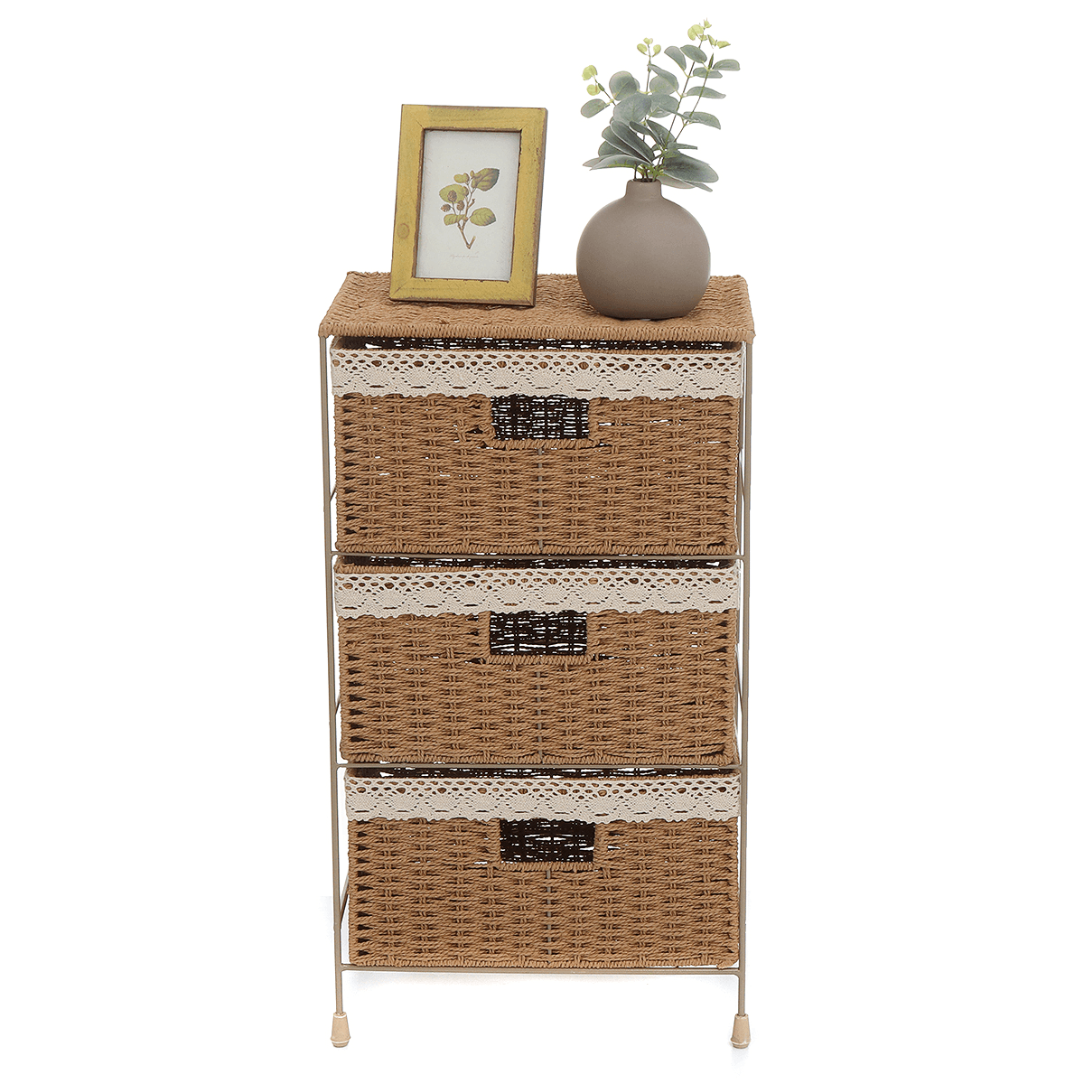 3 Layers Weave Drawer Storage Organizer Iron Rack Cabinet Tower 34 X 23 X 60Cm