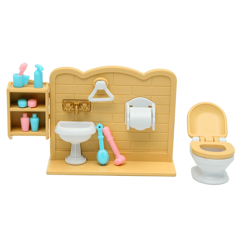 DIY Miniatures Bedroom Bathroom Furniture Sets for Sylvanian Family Dollhouse Accessories Toys Gift