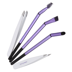 5Pcs Eyebrow Grooming Tool Set Angled Tweezer Slanted Brow Spooile Definer Eye Makeup Brush Kit