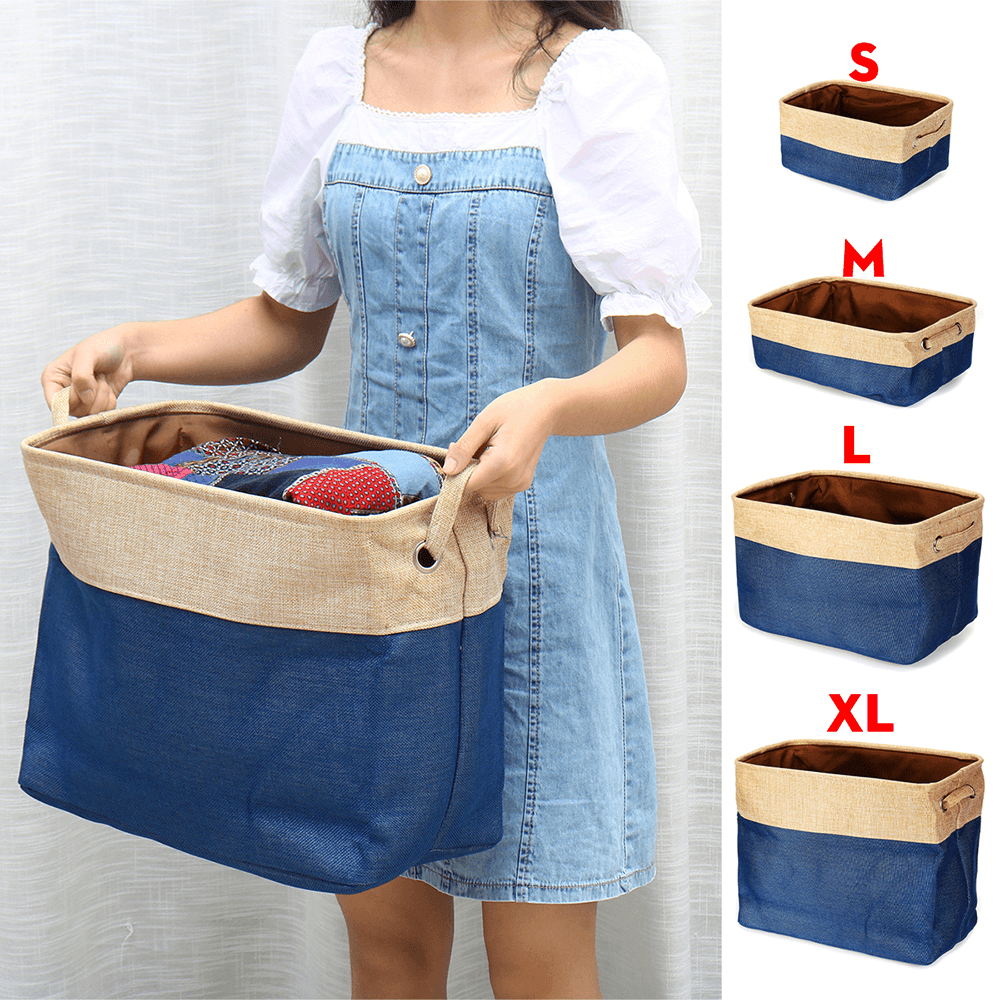 Eight Kinds of Cotton & Linen Blue/Grey Storage Basket without Cover for Kid Toys