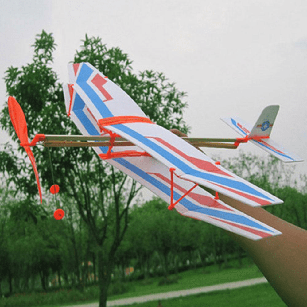 DIY Hand Throw Flying Plane Toy Elastic Rubber Band Powered Airplane Assembly Model Toys