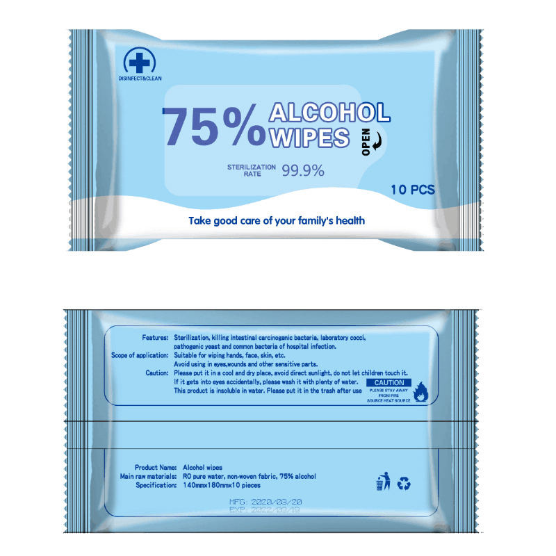 10Pcs/Bag Portable Household Disposable Alcohol Wet Wipes Antiseptic Cleaning Sterilization Paper for Healthcare