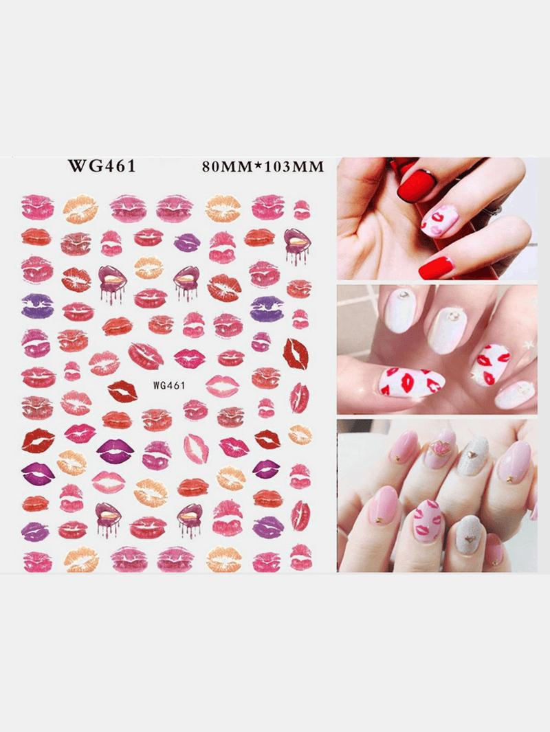 3D Nail Art Stickers Heart Colorful Red Lip Nail Transfer Decals Valentine'S Day Tips