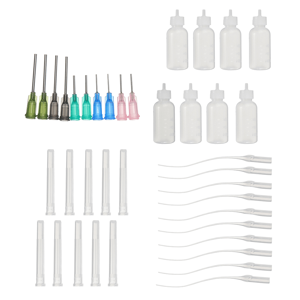 28Pcs/Set Kit di aghi di erogazione Punta smussata Siringa Contagocce per colla Flacone di plastica per spremere liquidi per il riempimento e la misurazione di liquidi Applicatore di colla industriale