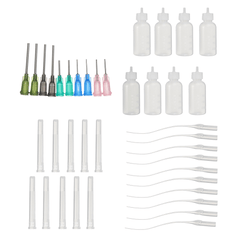 28Pcs/Set Kit di aghi di erogazione Punta smussata Siringa Contagocce per colla Flacone di plastica per spremere liquidi per il riempimento e la misurazione di liquidi Applicatore di colla industriale