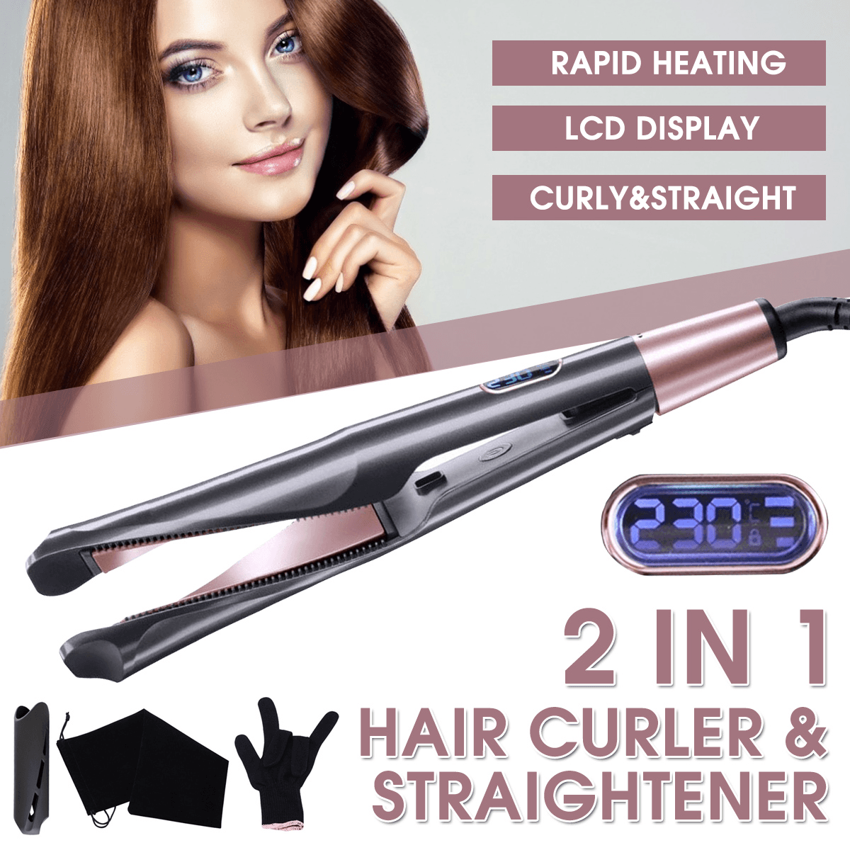 2 in 1 Haarglätter Lockenwickler Styler Negative Ionen Lockenstab Lockenwickler