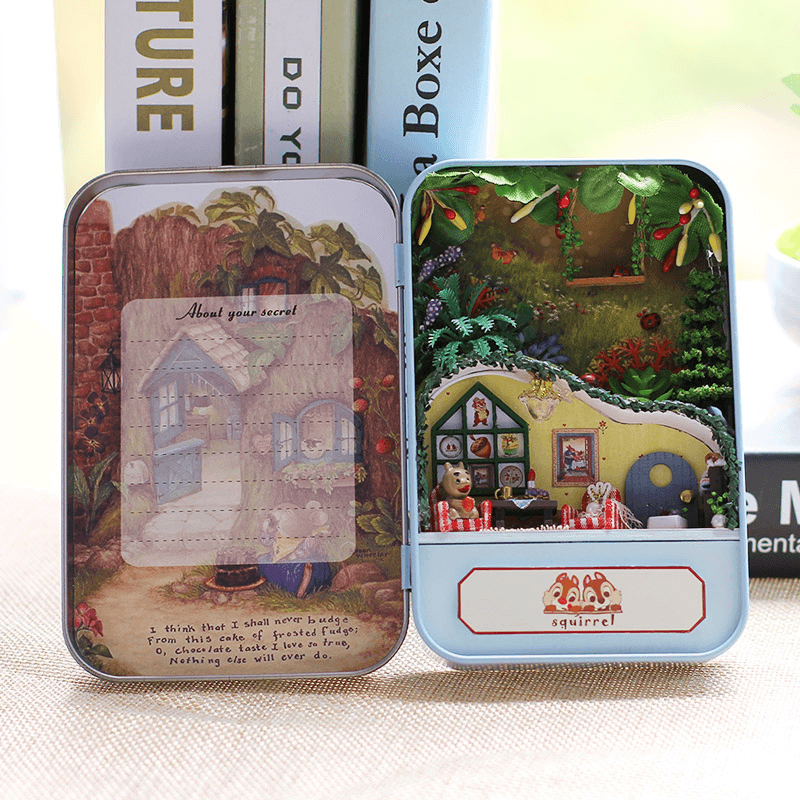 Iiecreate DIY Tin Box Secret Dollhouse with Light T-002 T-003 T-004 T-005 Gift Home Office Decor