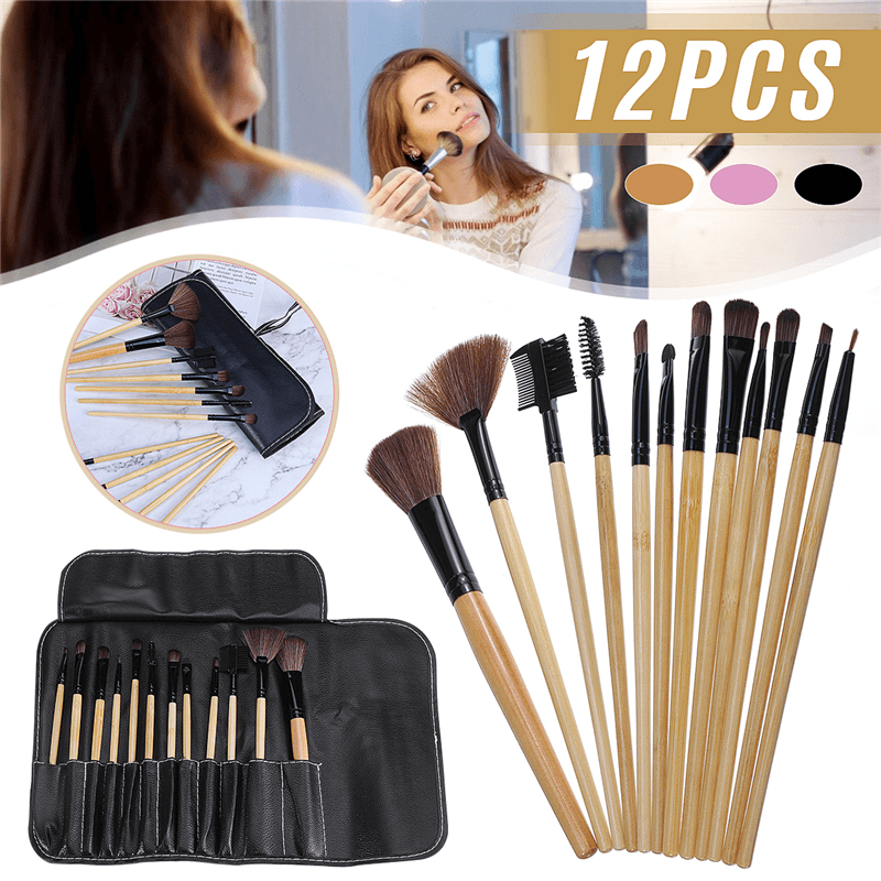 12Pcs Makeup Brush Set Cosmetics Makeup Brush Kit with Leather Case Foundation Eyeliner Blending Concealer Mascara Eyeshadow Face Powder