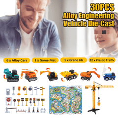 30PCS Colorful Alloy & Plastic Enginnering Vehicle Toys Set with Game Mat for Model Toys