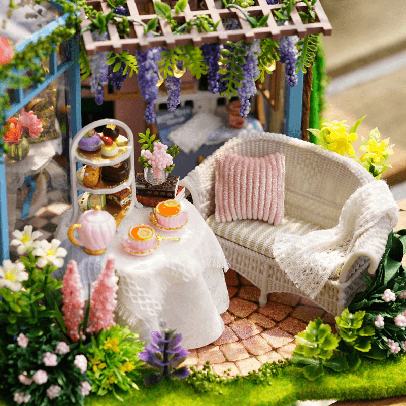 Cuteroom A068 DIY Cabin Rose Garden Tea House Handmade Doll House Model with Dust Cover Music Motor