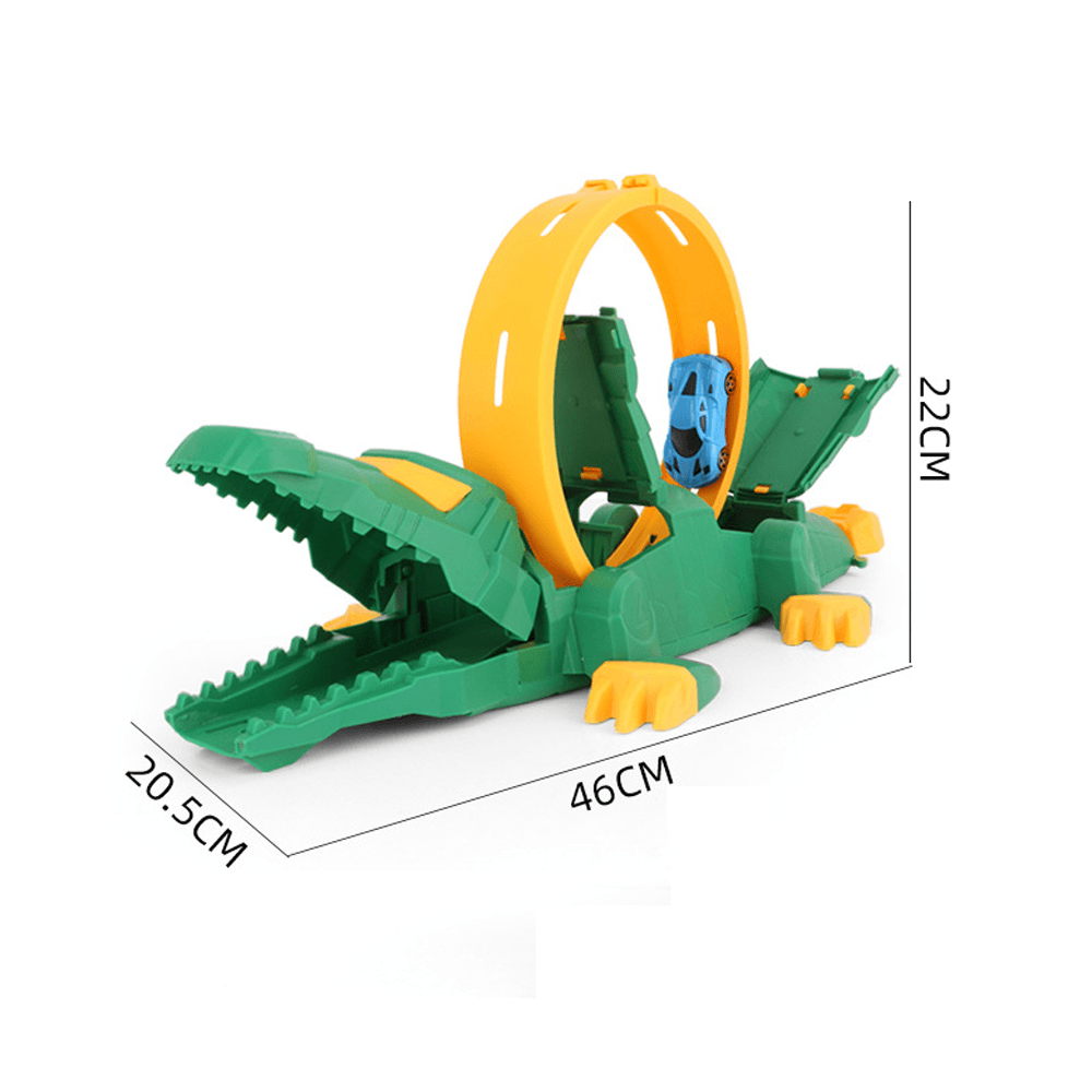 DIY creativo ensamblar estacionamiento de cocodrilo catapultas coche de riel 360 ° transmisor giratorio pista rompecabezas educativo juguete para regalo de niños