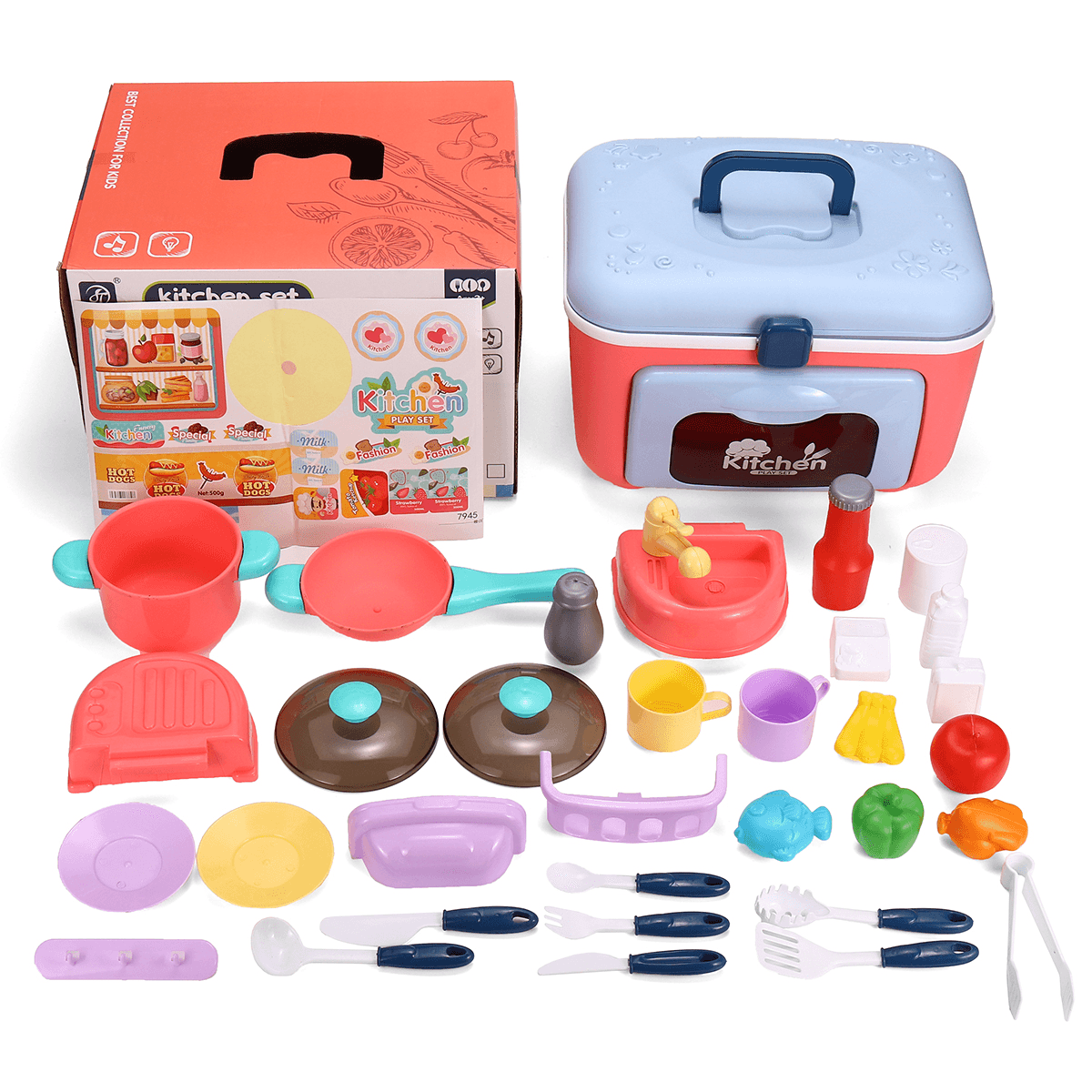 22/26 Pcs Simulation Mini Kitchen Cooking Play Fun Educational Toy Set with Realistic Lighting and Sound Effects for Kids Gift