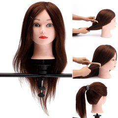 20" Braun 90 % Echthaar Friseur-Trainingskopf Schaufensterpuppe Modell Flechten Praxis Salon Klemme