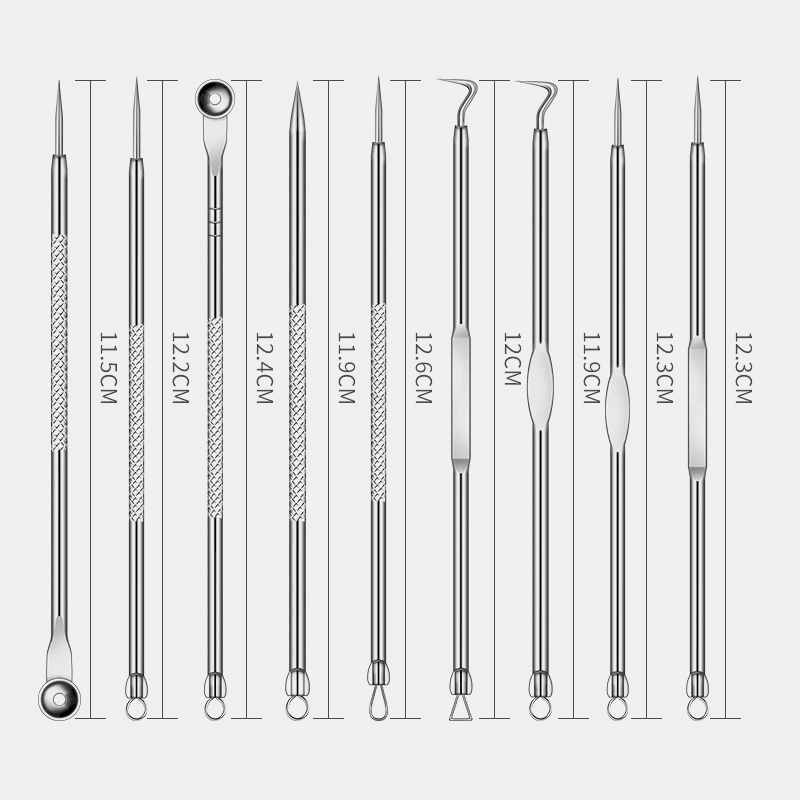 9 Pcs Acne Remover Tool Set Stainless Steel Double-Head Acne Needles Remove Blackhead Face Care Tool