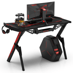 47.2" Gaming Computer Desk Black Gamer Table with Audio Sensor RGB LED Lights Cup Holder Headphone Hook for Home Office