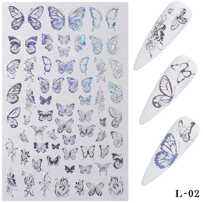 3D Holographic Nail Art Stickers Colorful DIY Butterfly Nail Transfer Decals