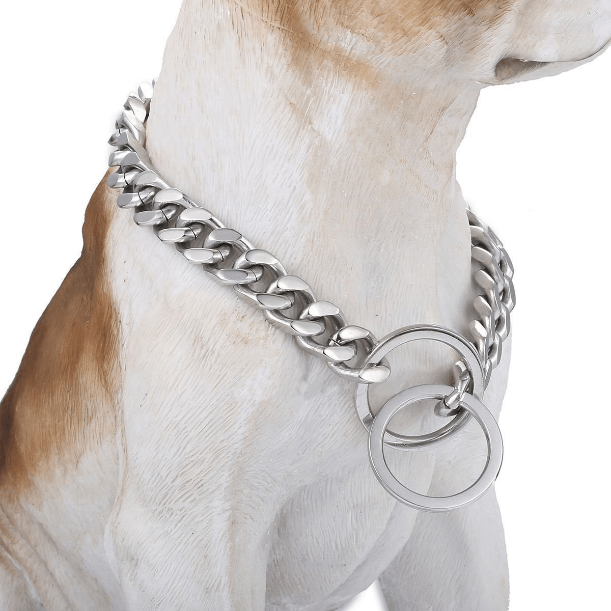 13 mm großes, silberfarbenes, kubanisches Gliederhalsband aus Edelstahl mit Panzerkette für Hunde