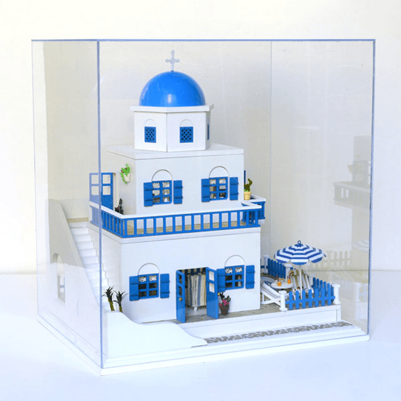 Cuteroom DIY Transparent Display Box Dust-Proof Cover Dollhouse the Santorini Island