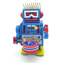 Classic Vintage Clockwork Wind up Drum Playing Robot Reminiscence Children Kids Tin Toys with Key