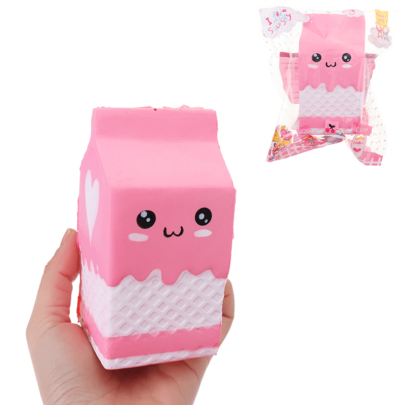 Squishy Pink Milk Box Bottle 12Cm Slow Rising Collection Gift Decor Soft Toy