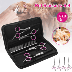 6Pcs Stainless Pet Dog Cat Hair Grooming Scissors Cutting Curved Thinning Shears