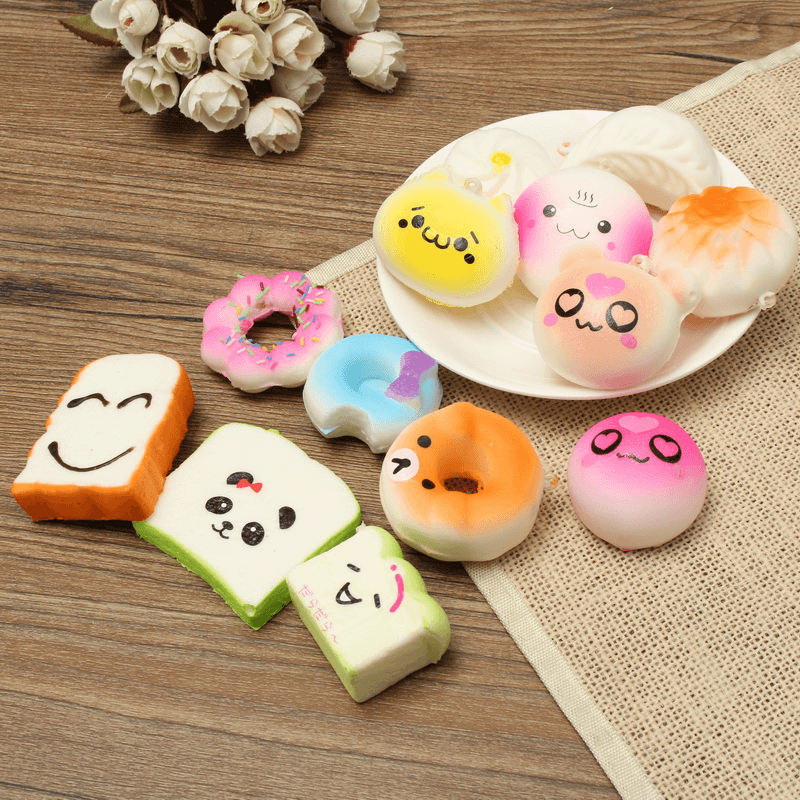 13PCS Simulation Cute Soft Squishy Super Slow Rising Ball Chain Kid Toy Collection