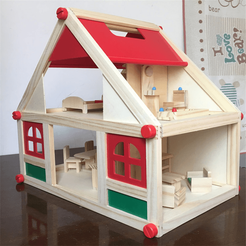 Wooden Delicate Dollhouse with All Furniture Miniature Toys for Kids Children Pretend Play