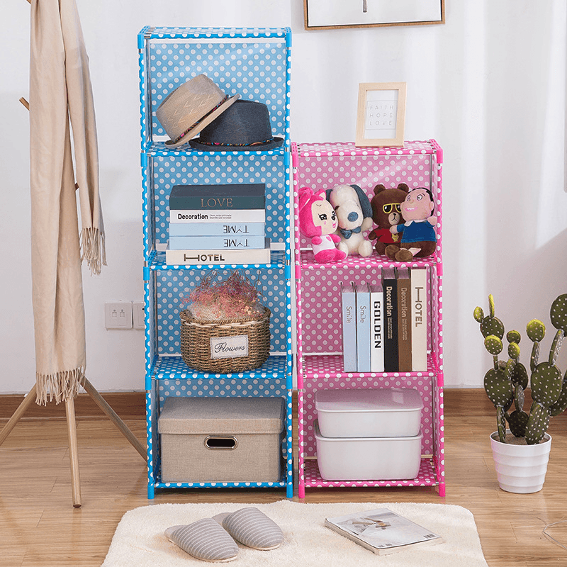 4/5 Layers Fabric Bookshelf Simple Multifunctional Debris Storage Rack Cabinet Files Books Display Shelving Unit DIY Assembled Bookcase