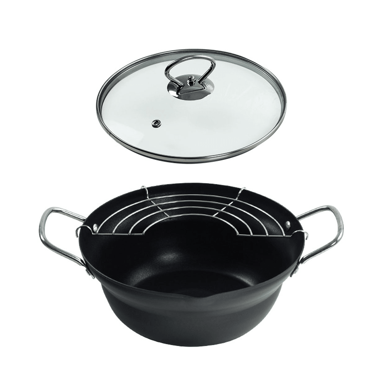 20/24CM Fryer Non Stick Chip Pan Casserole Pot Glass Lid for Kitchen