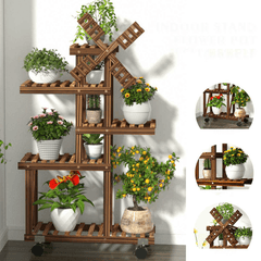 5 Schichten Pflanzenständer Windmühle Blumentopf Regale Indoor Outdoor Garten Pflanzgefäß Regal Lagerregal mit Rädern