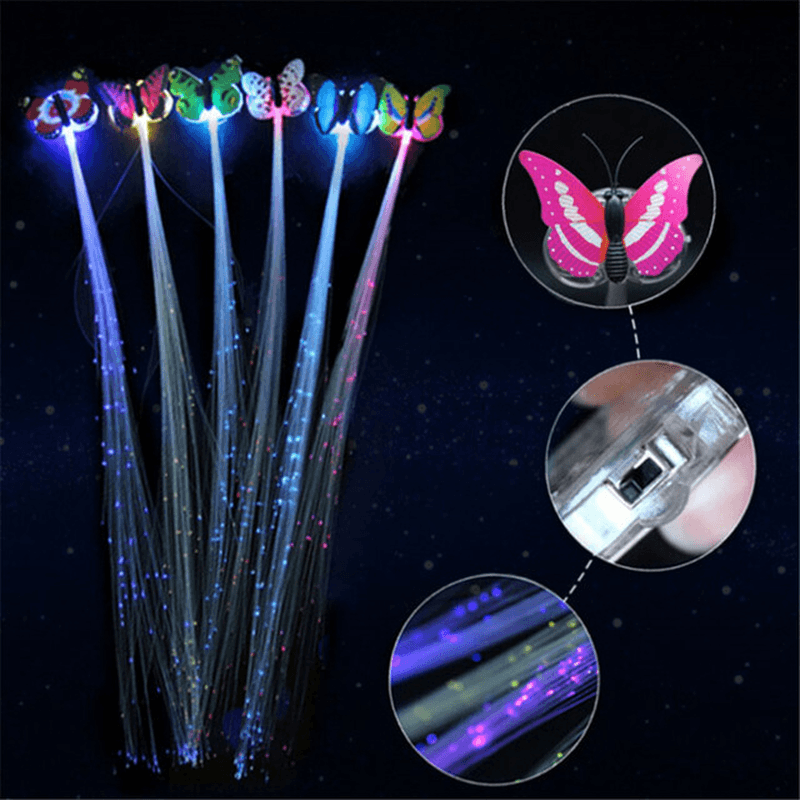 12Pcs Novelty LED Shining Hair Braids Barrette Flash LED Fiber Hairpin Clip Light up Headband Decorations