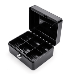 Mini caja de almacenamiento portátil de dinero seguro Metal resistente negro con bandeja para monedas Caja de transporte de efectivo