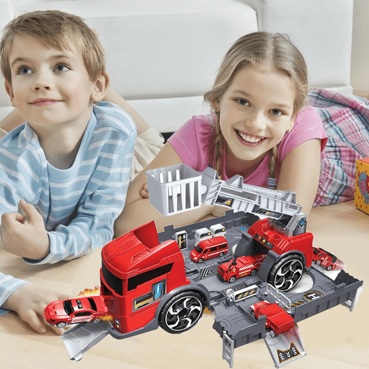 Children'S Simulation Diecast Engineering Vehicle Model Set Deformation Storage Parking Lot Educational Toys