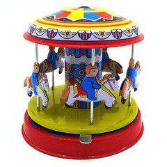 Classic Vintage Clockwork Wind up Merry-Go-Round Niños Niños Juguetes de hojalata con llave