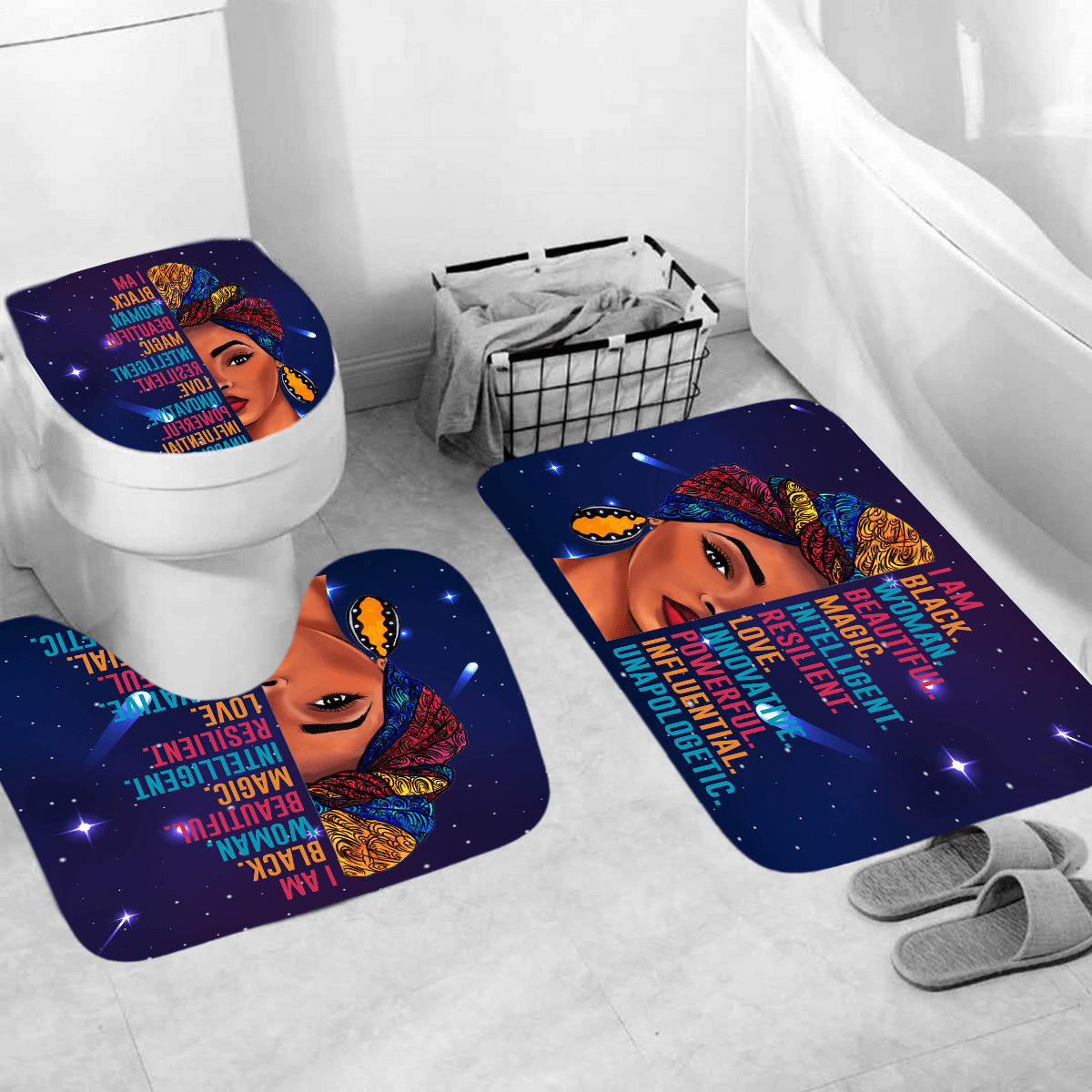 African Woman Waterproof Shower Curtain Non-Slip Bathroom Toilet Cover Mat Set