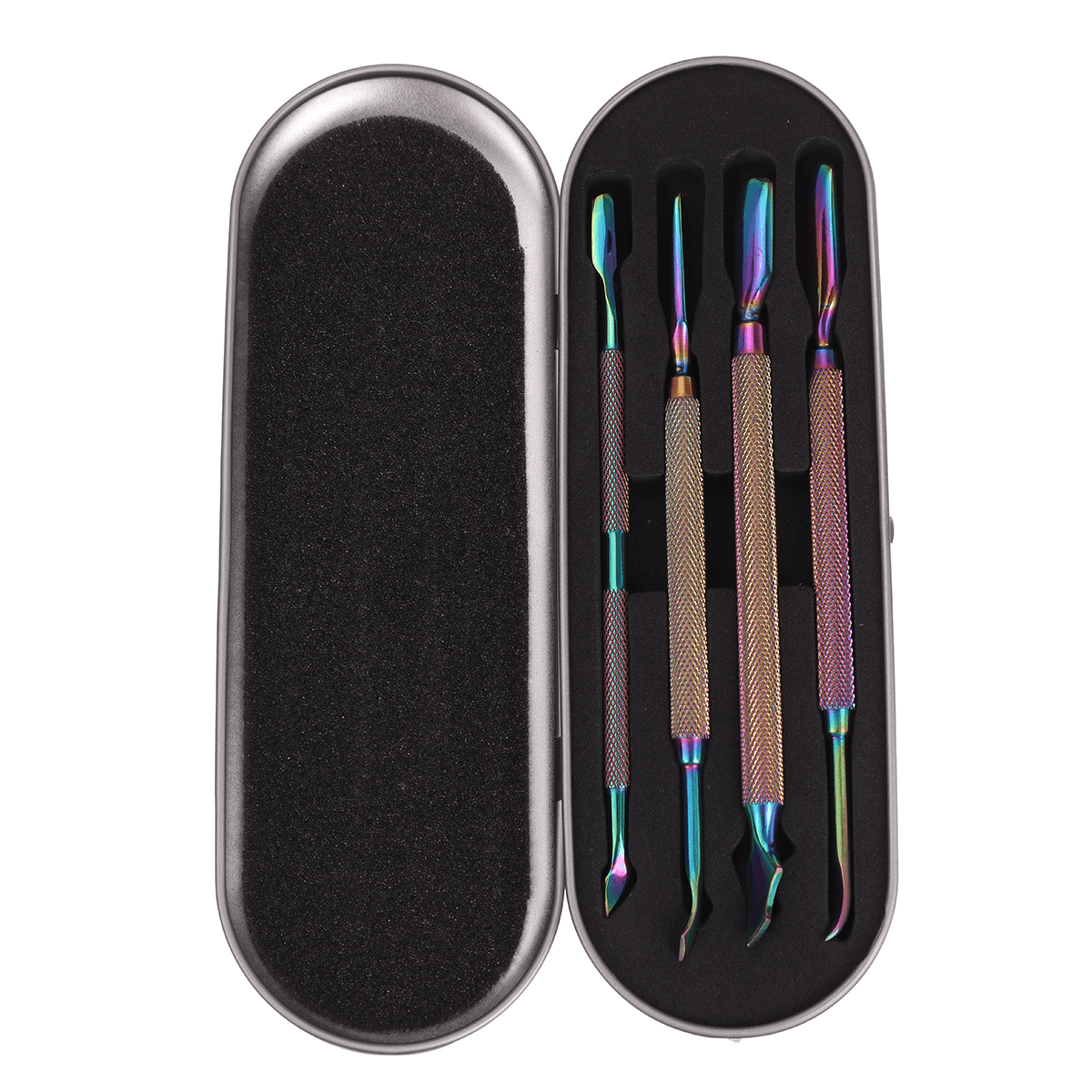 Nail Art Pusher Remover Cuticle Tool Kit Set Rainbow Dual-Ended Stainless Steel