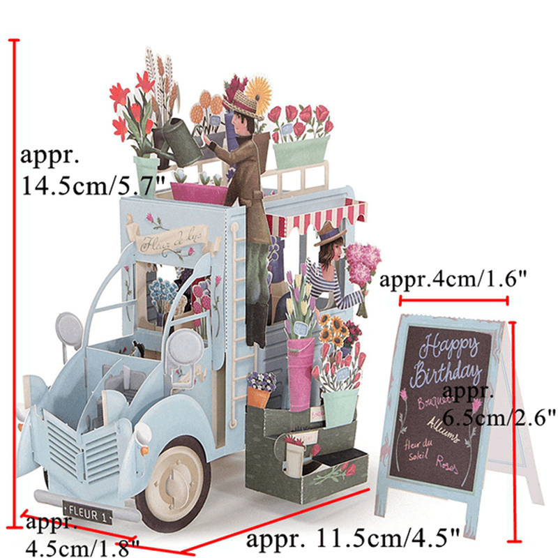 3D Pop up Car of Flower Greeting Cards Happy Anniversary Birthday Invitations