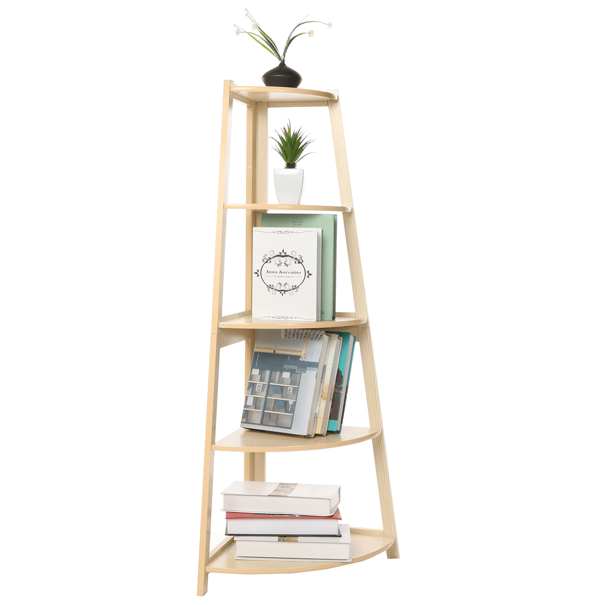 Creative Ladder Bookshelf Simple Wood Corner Bookcase Storage Rack Potted Flower Stand Shelves for Home Office