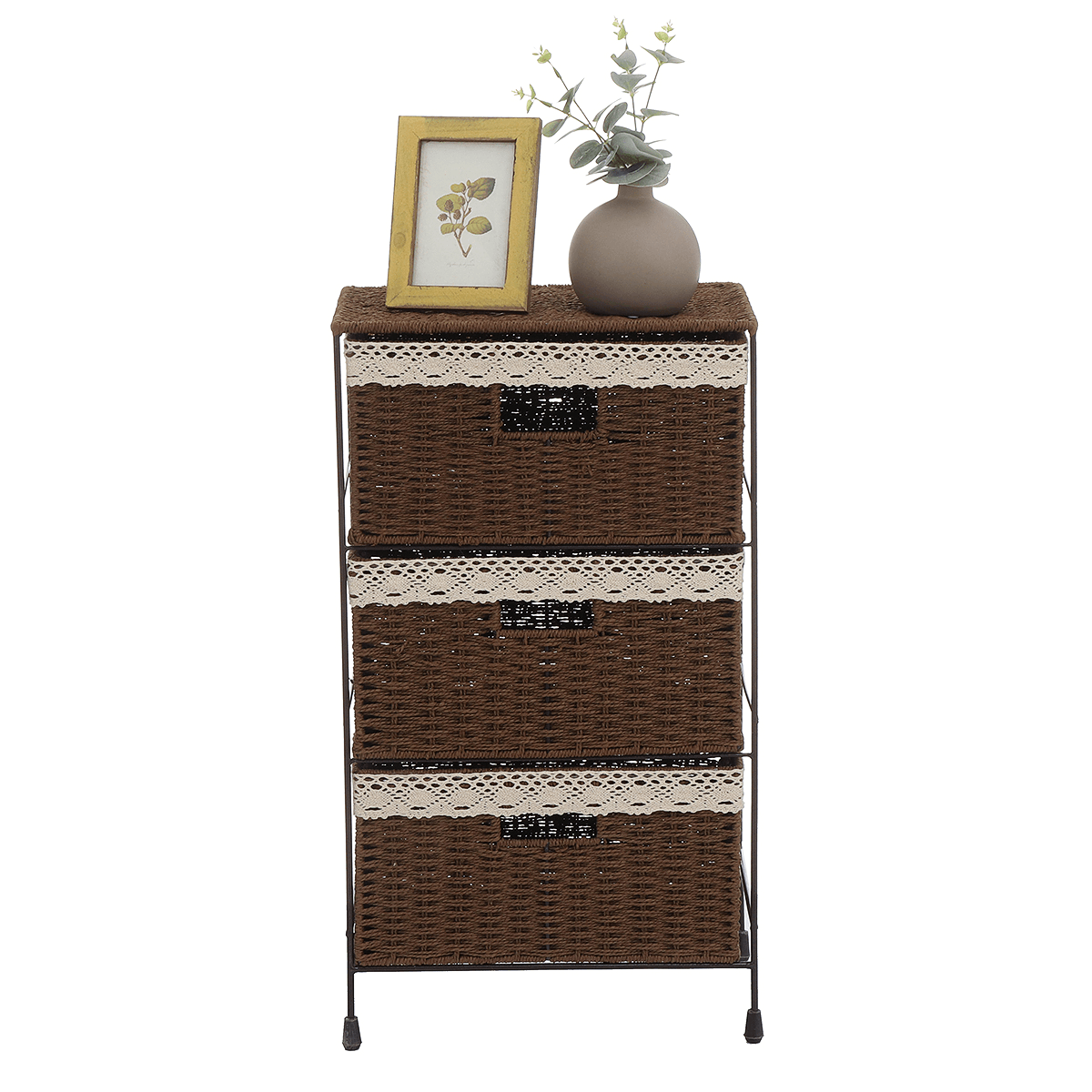 3 Layers Weave Drawer Storage Organizer Iron Rack Cabinet Tower 34 X 23 X 60Cm