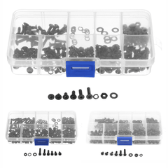 300Pcs M3 Black Alloy Steel Allen Screw Bolt with Hex Nuts Washers Assortment