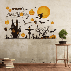 Halloween Decoration Art Paper Stick Home Pumpkin Castle Moon