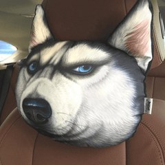 3D-Husky-Auto-Kopfstütze, bequemes, atmungsaktives Cartoon-Nackenstützkissen