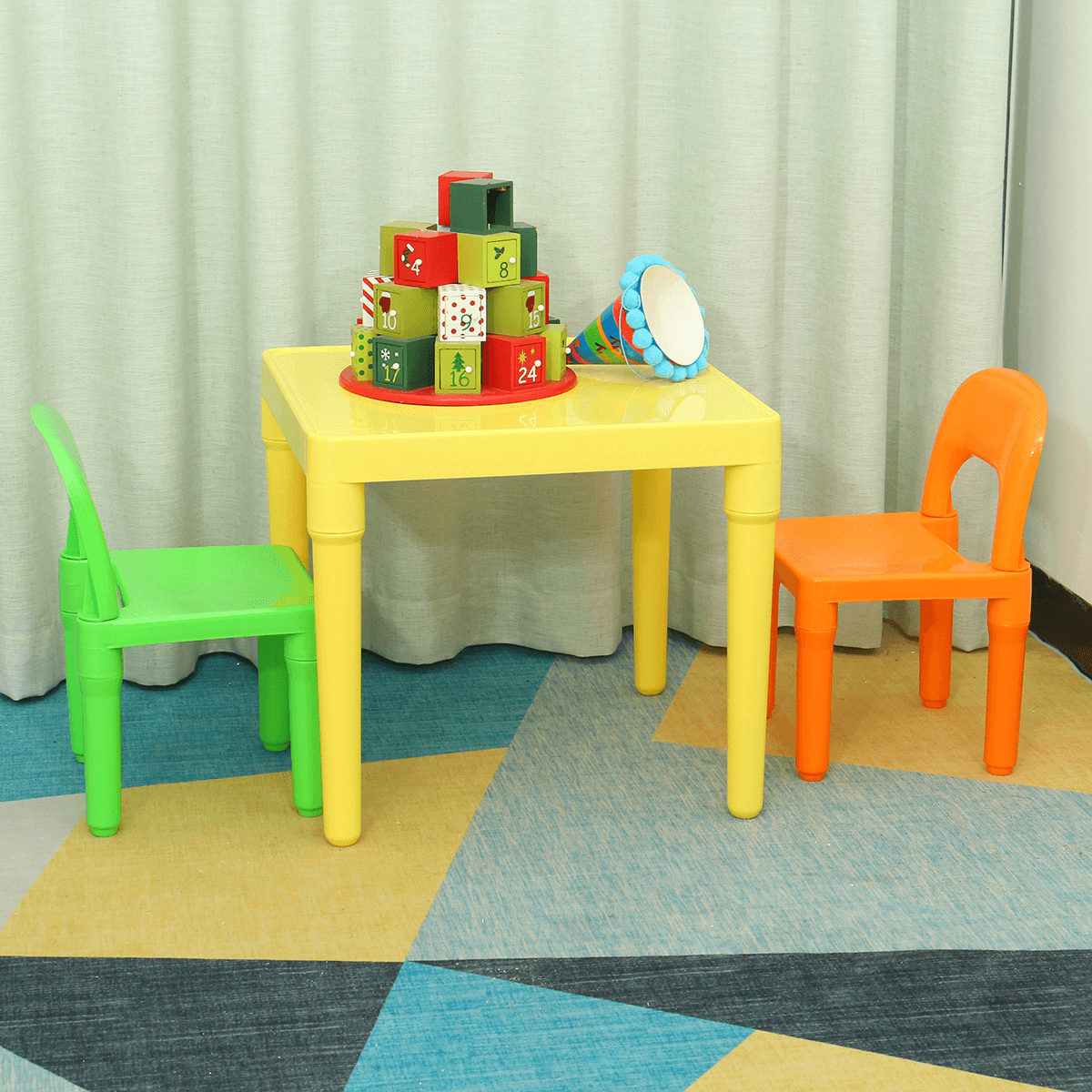 Childrens Plastic Table and Chair Set Square Learning Desk for Home Learning Desk Writing Homework Chair Combination