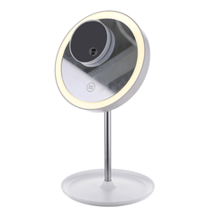 GLIME White Circular Mirrors Lamp 1200 Ma Battery with 5X Magnifier Touch Switch Three Color Temperature Adjustment Polarless Dimming Distribution USB Wire